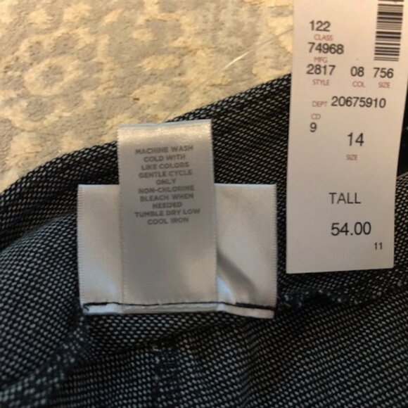 Avenue Black white Pull On Dress Pants 14 Tall Tummy Control tiny checks - Picture 12 of 14